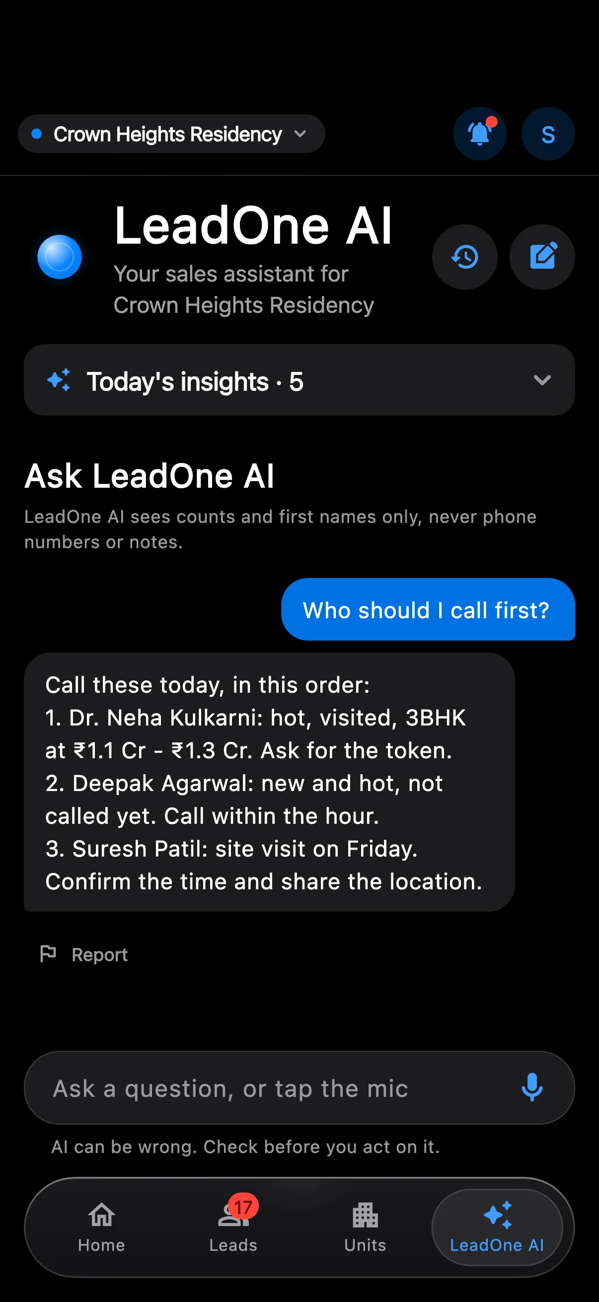 LeadOne AI app: Ask LeadOne AI
