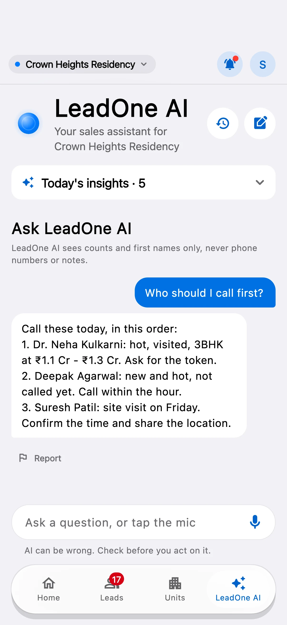 LeadOne AI app: Ask LeadOne AI