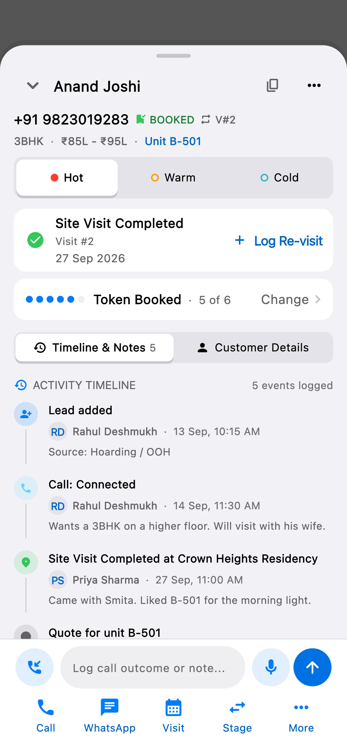 LeadOne AI app: Every call, note and visit